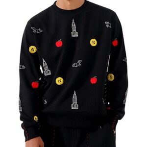 ONE432 Mens Black Crewneck Sweatshirt NYC Empire State‎ Apple Coin Embroidery M